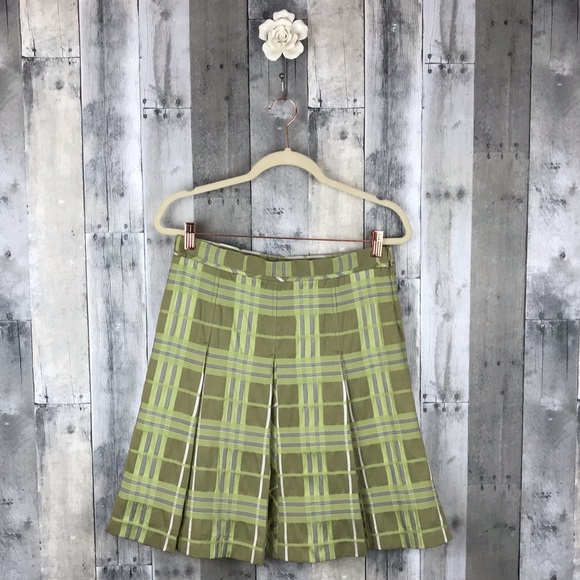 Burberry Dresses & Skirts - Burberry Lime Plaid Silk Pleated Skirt Sz 4 EUC